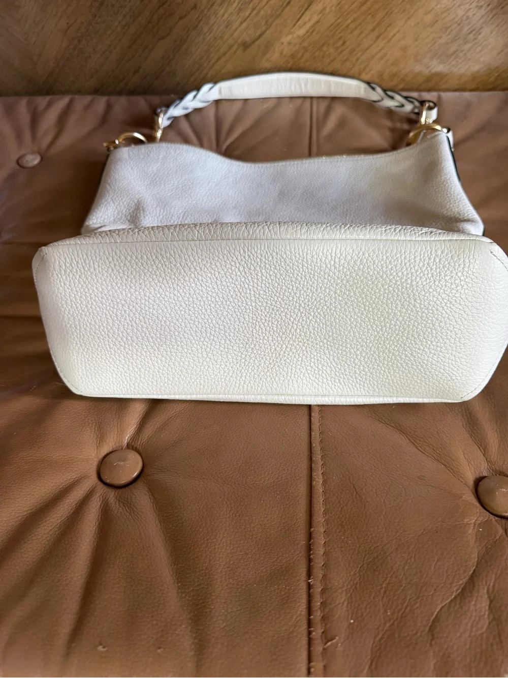 Coach Cream Pebbled Leather Shoulder Bag with Braided Strap